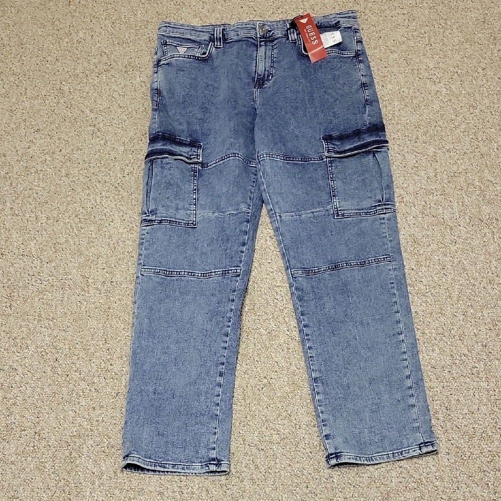 Guess Men's Mateo Cargo Blue Jeans Sz 34 X 32. New Denim contemporary